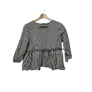 COVERSTITCHED Black White Gingham Ruffle Peplum Top‎ Women's Size L